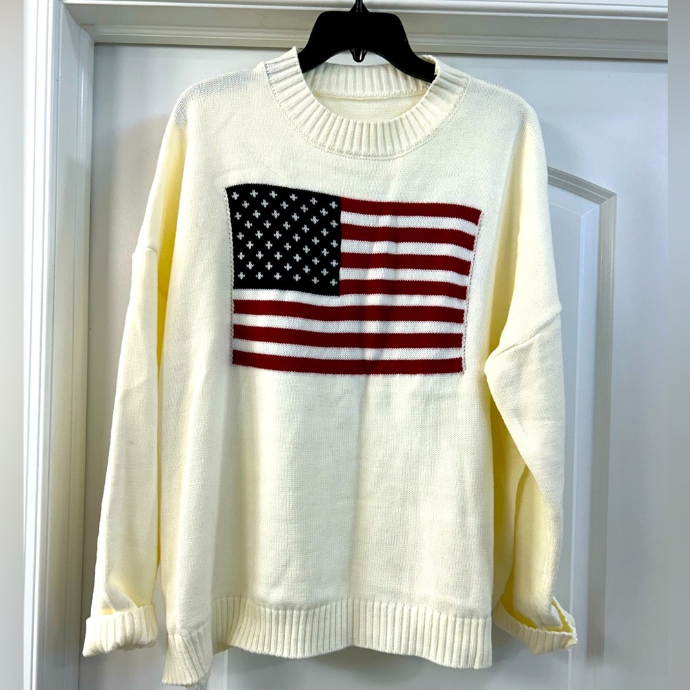 usa flag american 4th of july oversized sweater white